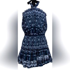 MISA Tie Neck Ruffle Mini Dress